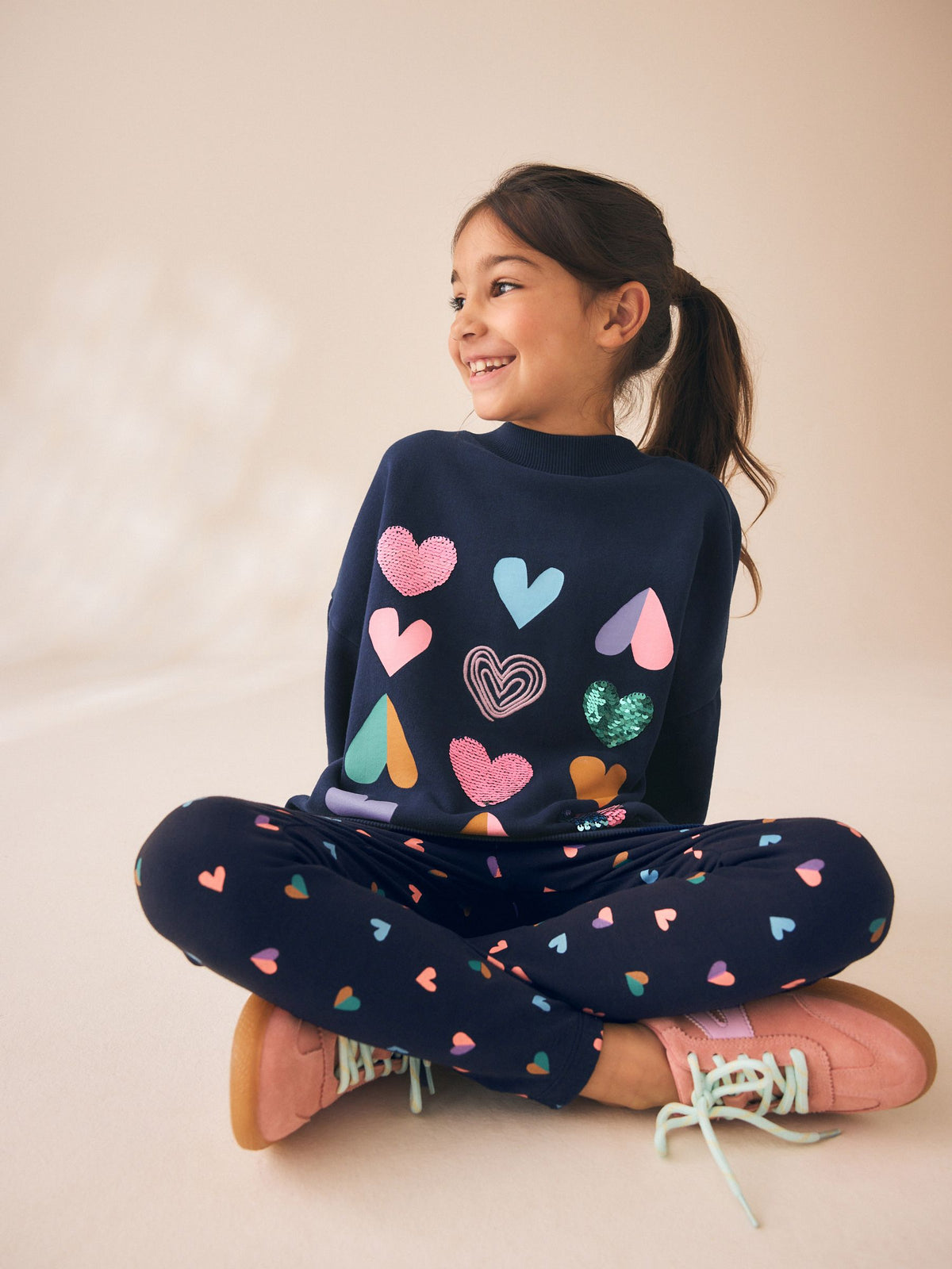 Navy Multi Heart Sweatshirt and Leggings Set (3-16yrs) - image 3