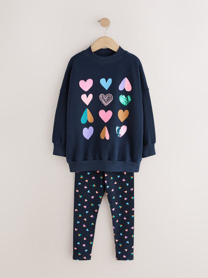 Navy Multi Heart Sweatshirt and Leggings Set (3-16yrs) - image 5