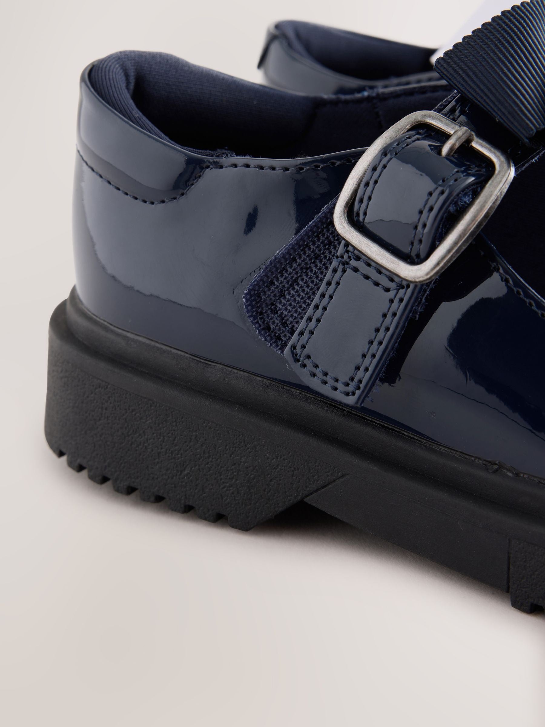 Navy Patent Wide Fit (G) Bow Chunky Mary Jane School Shoes image 4