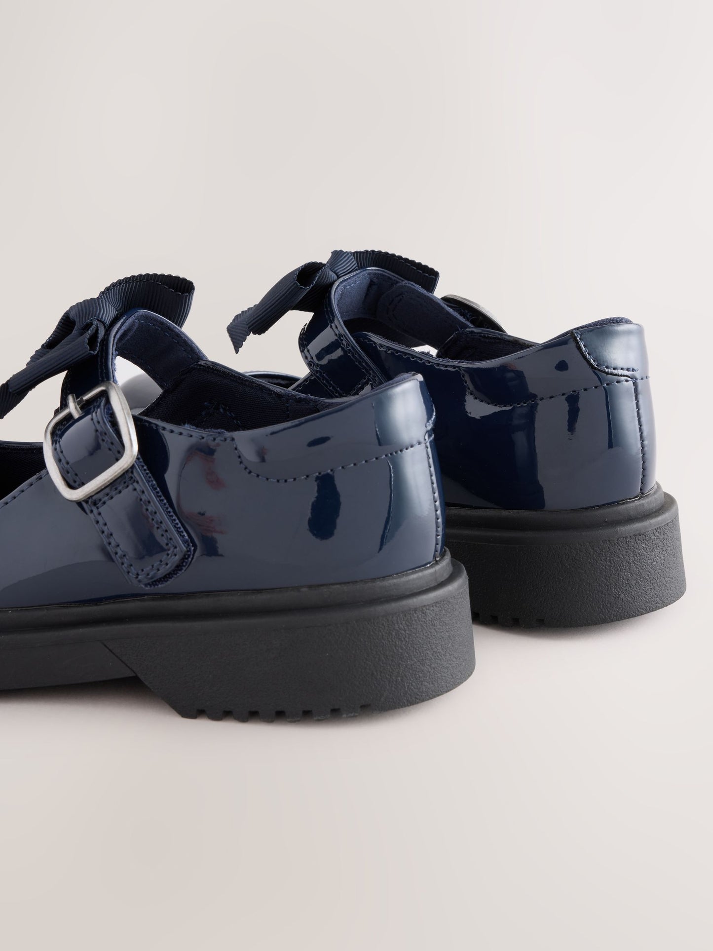 Navy Patent Wide Fit (G) Bow Chunky Mary Jane School Shoes image 6