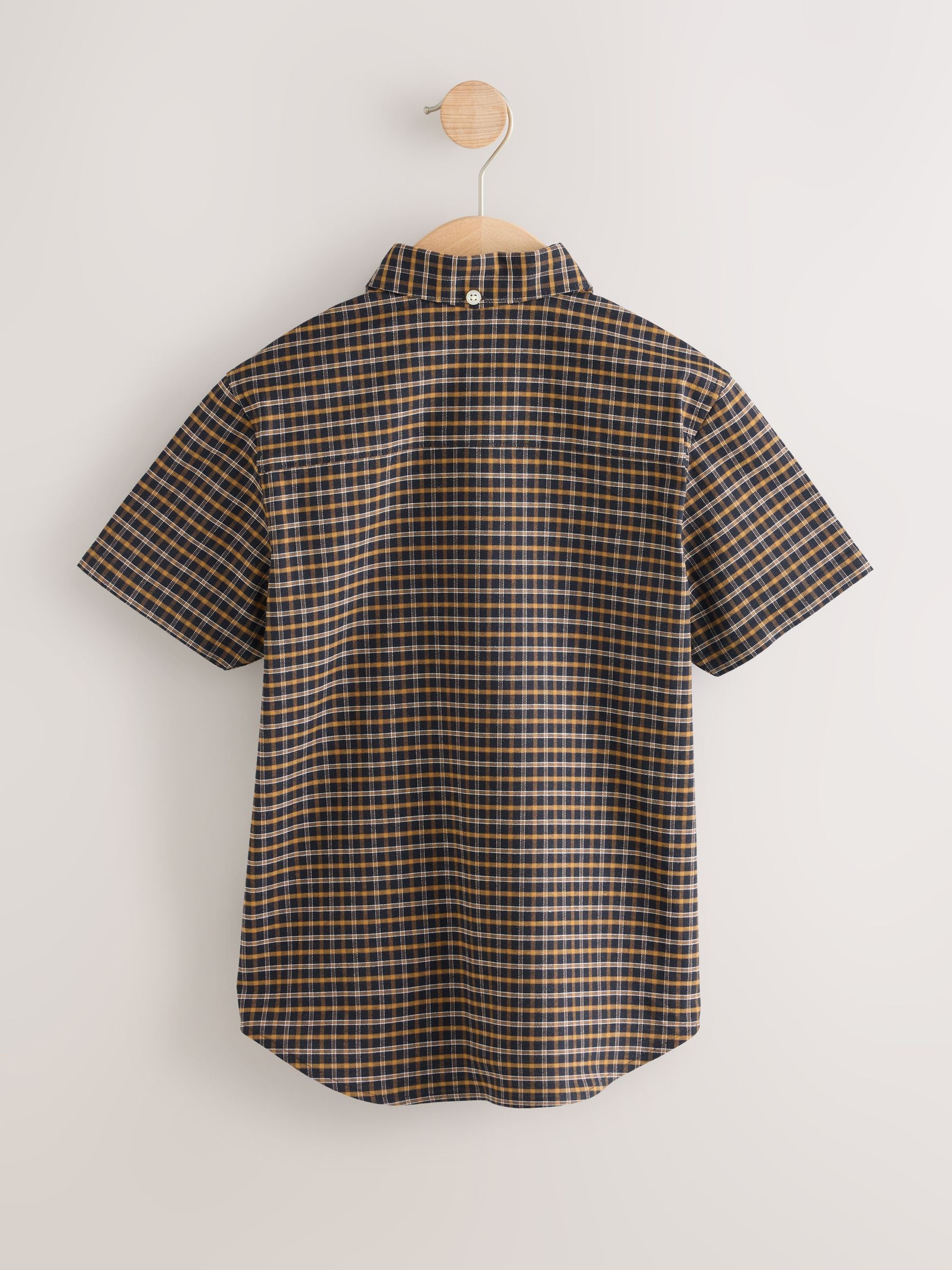 Dsiney Kidz - Chocolate Brown Gingham Logo Short Sleeve Cotton Rich Oxford Shirt (3-16yrs) image 2