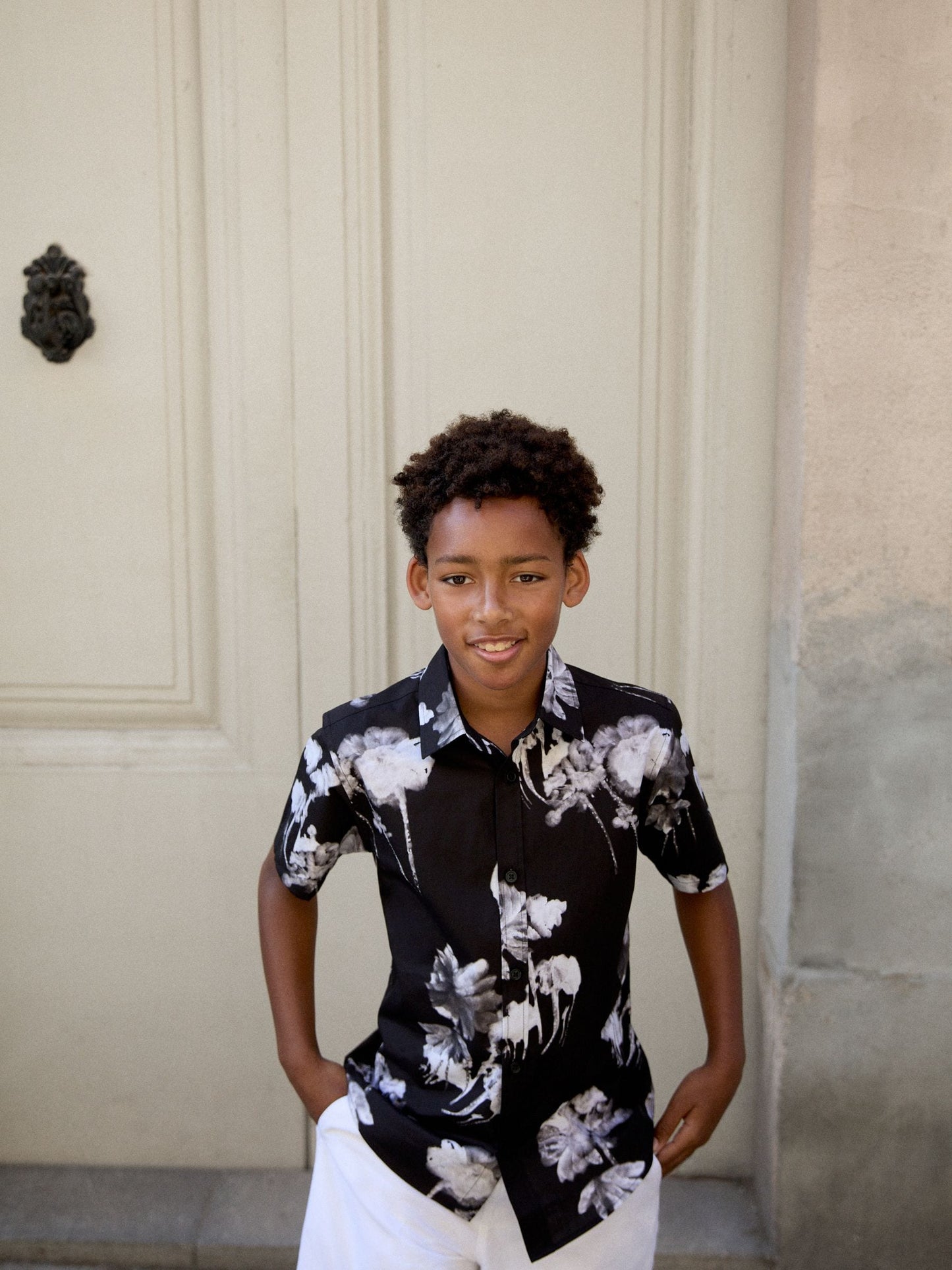 Dsiney Kidz - Black Flowers Short Sleeve All Over Print Shirt (3-16yrs) image 1