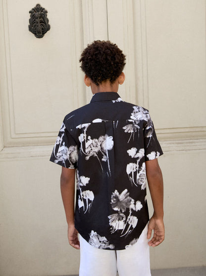 Dsiney Kidz - Black Flowers Short Sleeve All Over Print Shirt (3-16yrs) image 3