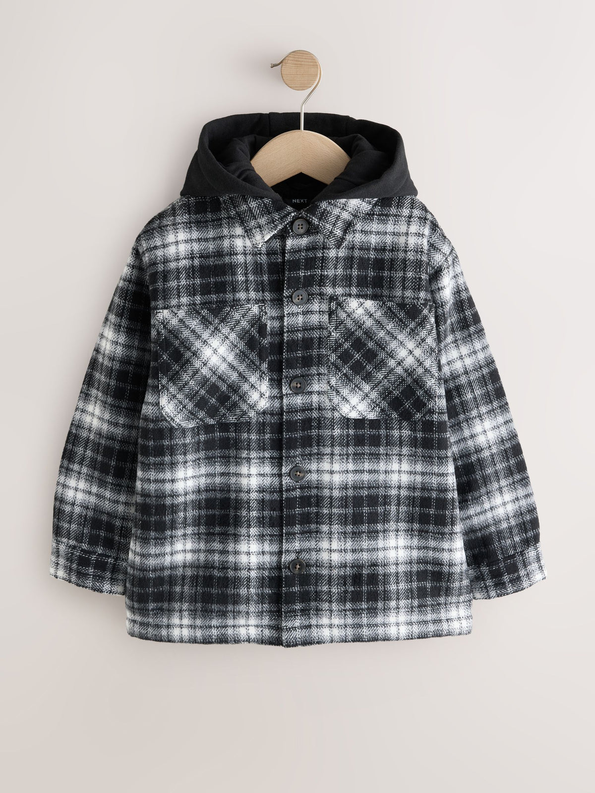 Black/White Check Borg Lined Hooded Shacket (3-16yrs) - image 1