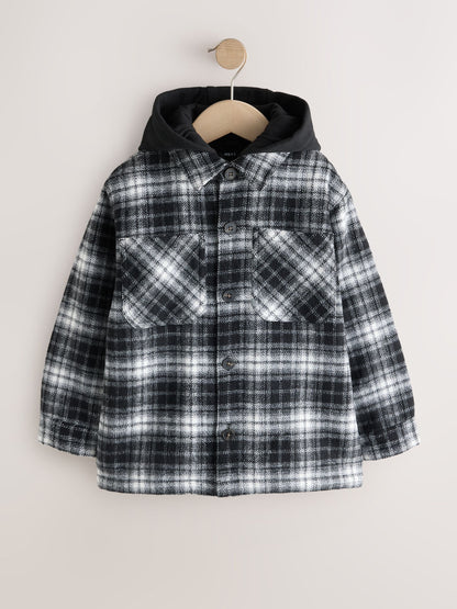 Black/White Check Borg Lined Hooded Shacket (3-16yrs) - image 1