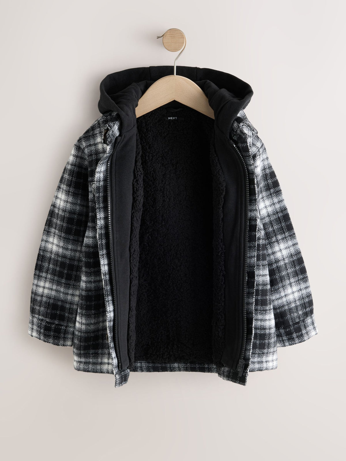 Black/White Check Borg Lined Hooded Shacket (3-16yrs) - image 2