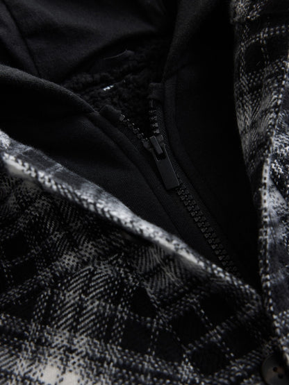 Black/White Check Borg Lined Hooded Shacket (3-16yrs) - image 4