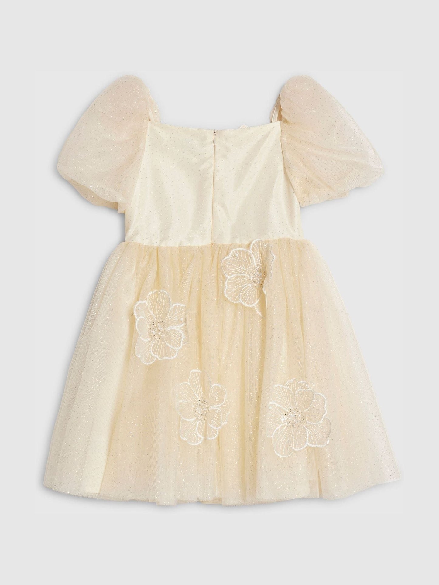River Island Yellow Puff Sleeve Flower Embroidered Tulle Dress image 2