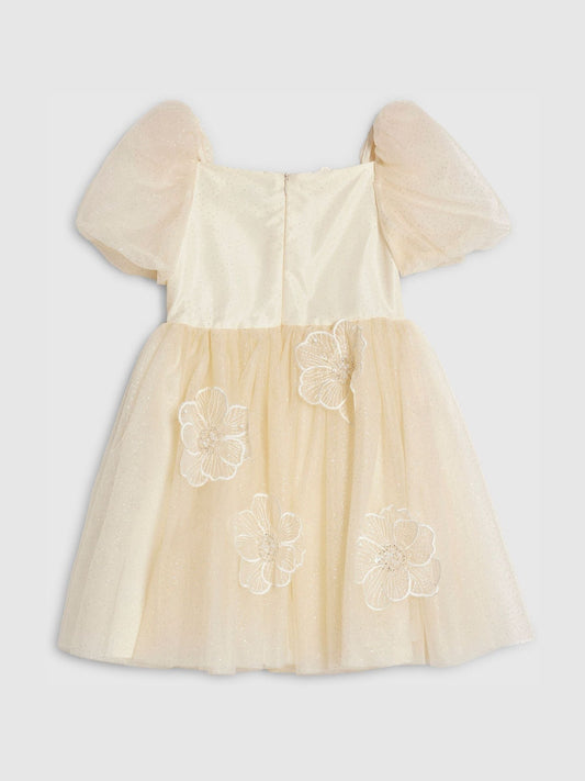 River Island Yellow Puff Sleeve Flower Embroidered Tulle Dress image 2