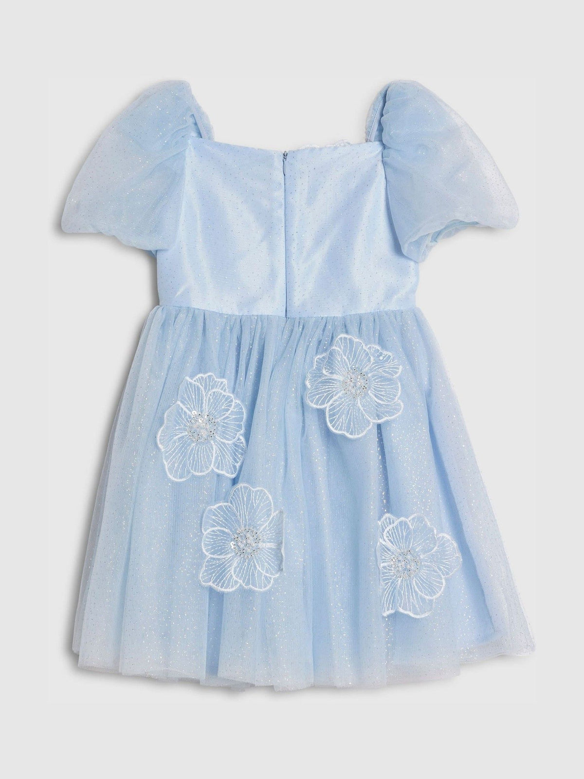 River Island Blue Puff Sleeve Flower Embroidered Tulle Dress - image 2