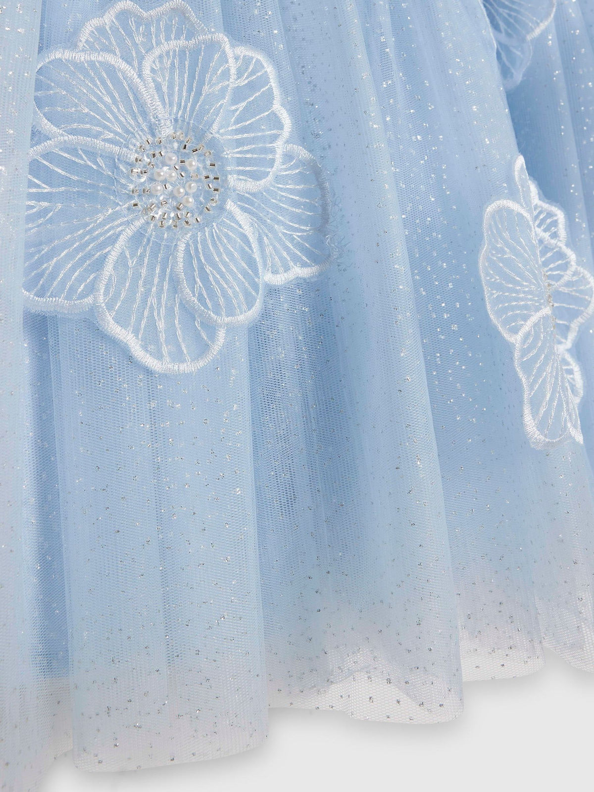 River Island Blue Puff Sleeve Flower Embroidered Tulle Dress - image 3