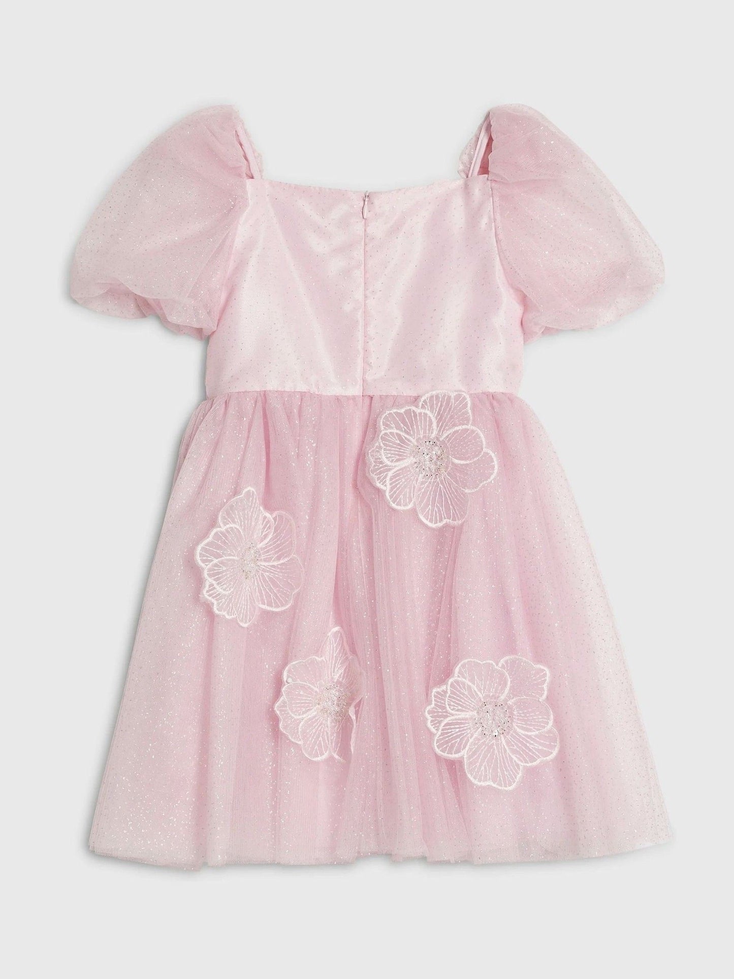 River Island Pink Puff Sleeve Flower Embroidered Tulle Dress image 2