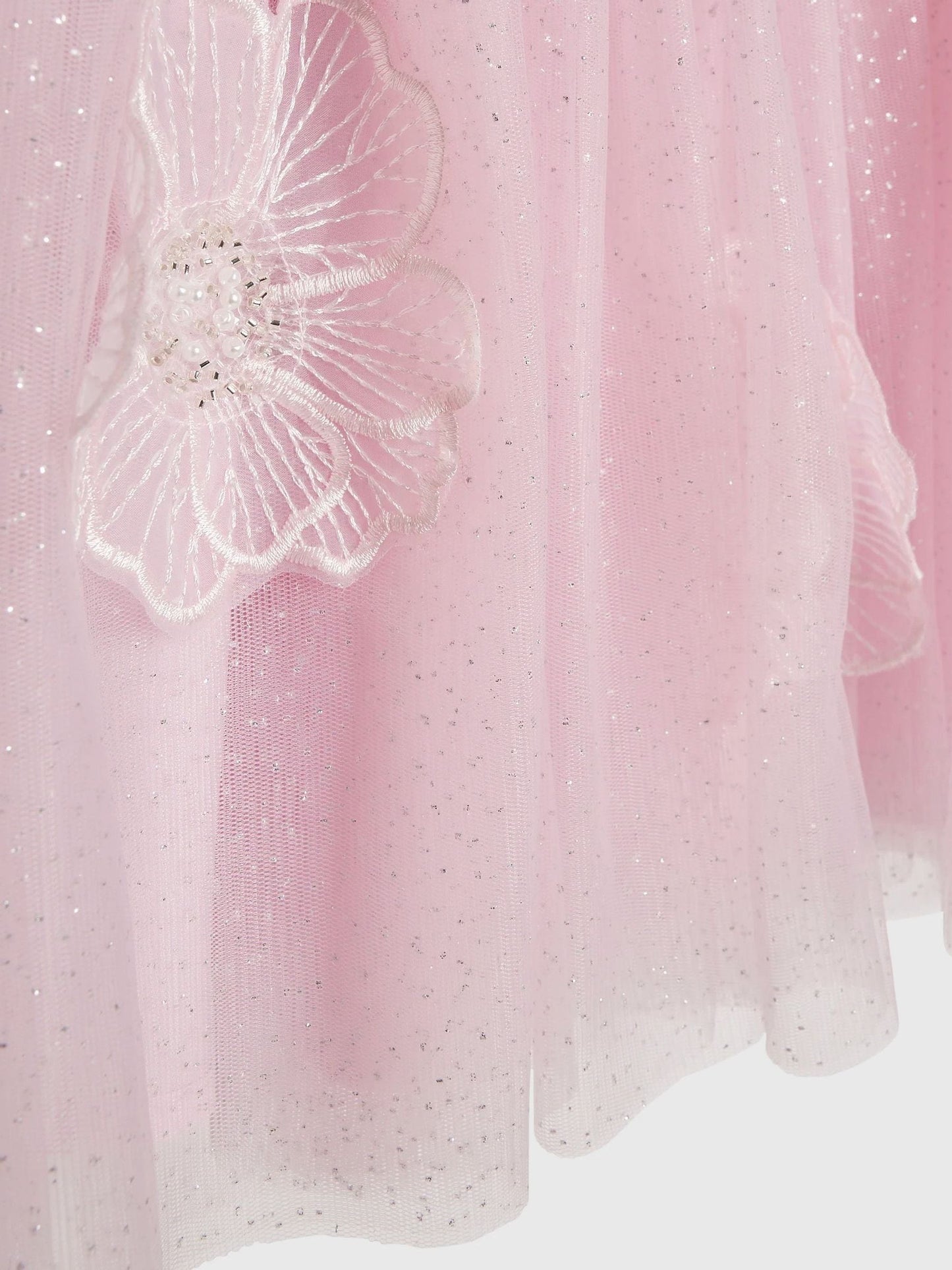 River Island Pink Puff Sleeve Flower Embroidered Tulle Dress image 4