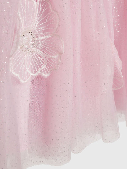 River Island Pink Puff Sleeve Flower Embroidered Tulle Dress image 4