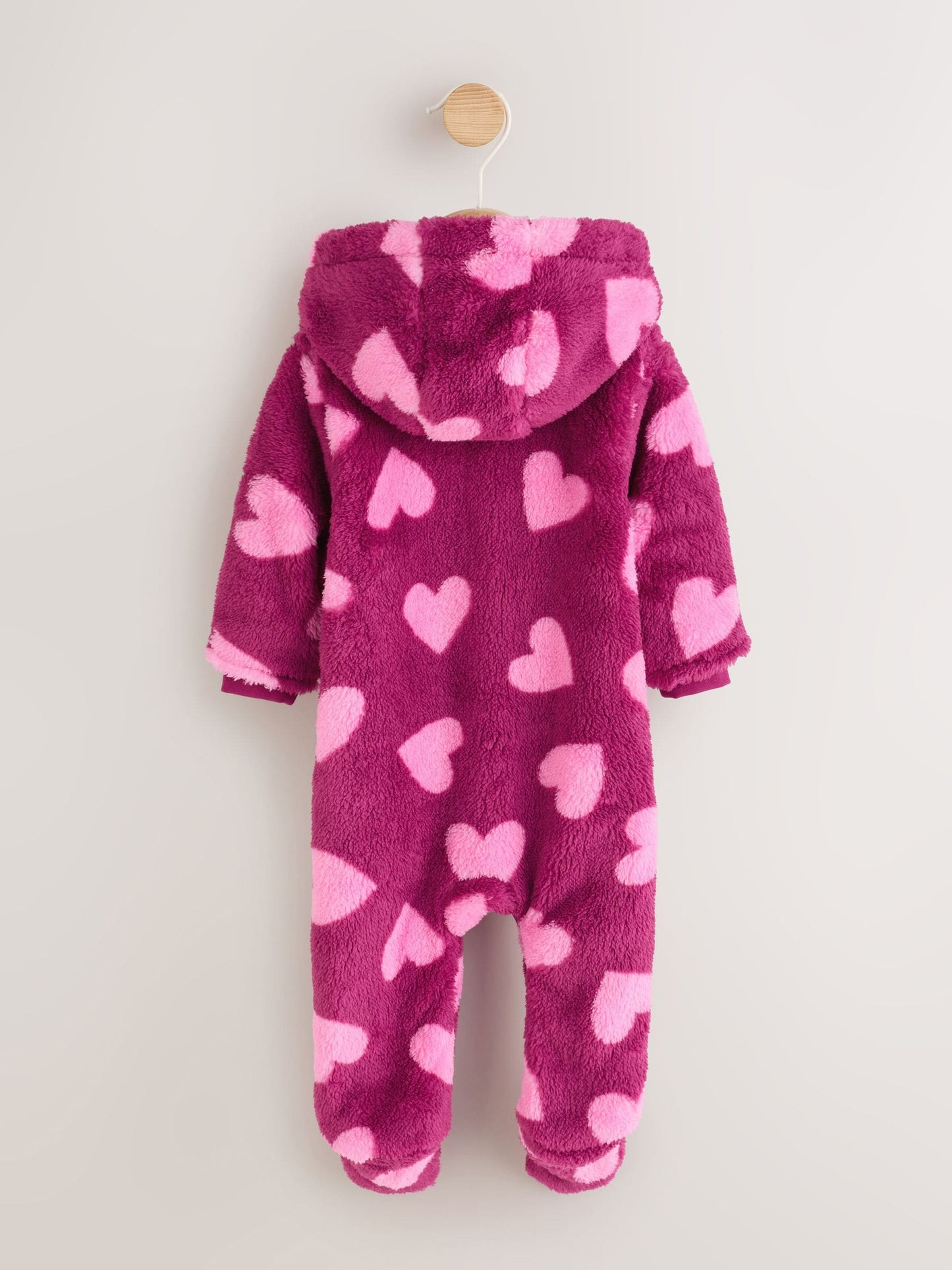 Pink Heart Printed Hooded Fleece Baby Pramsuit (0mths-2yrs) image 2