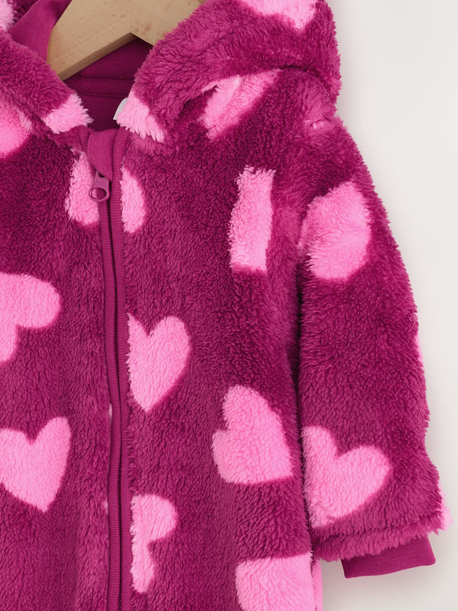 Pink Heart Printed Hooded Fleece Baby Pramsuit (0mths-2yrs) image 3