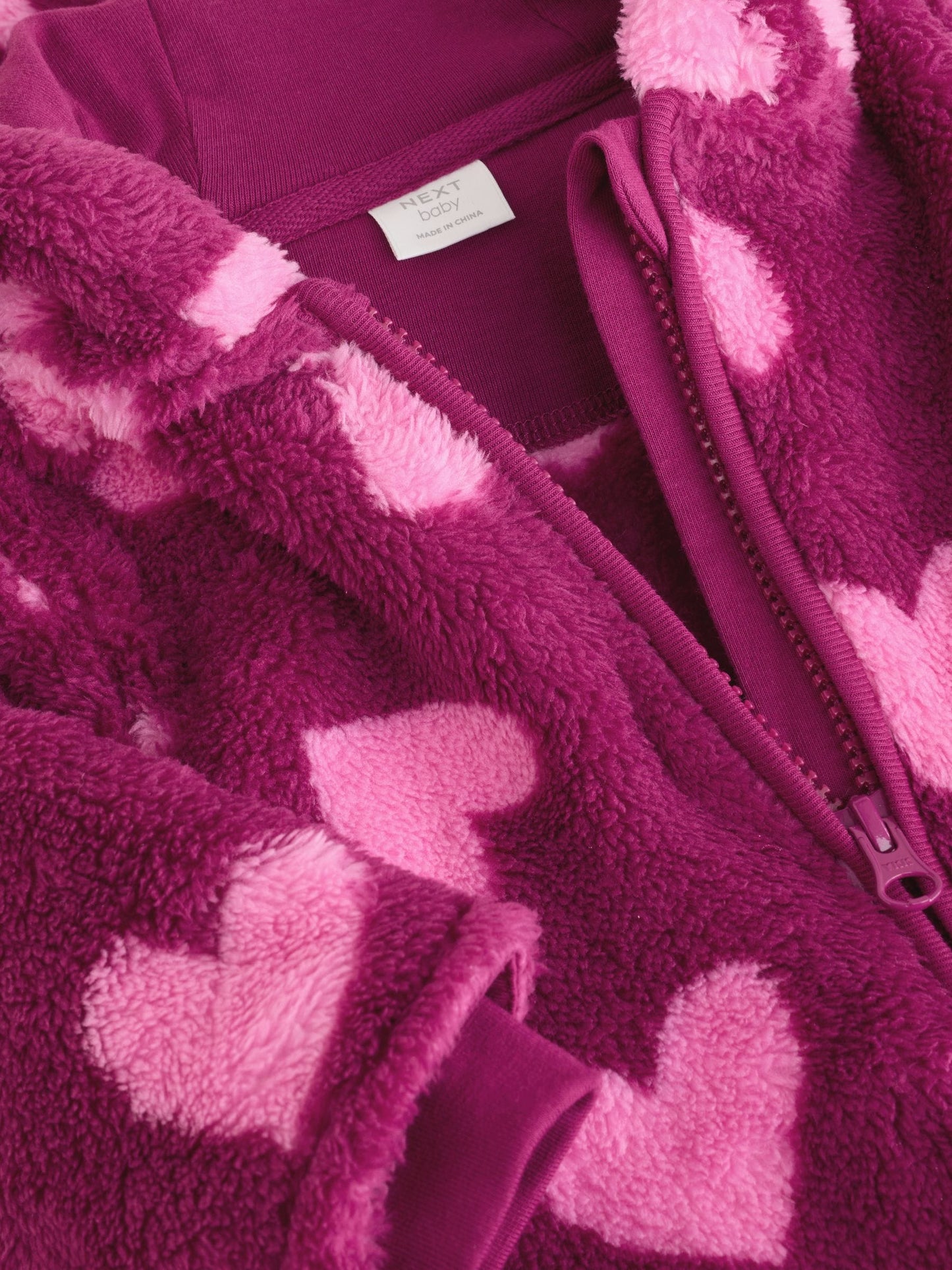 Pink Heart Printed Hooded Fleece Baby Pramsuit (0mths-2yrs) image 4