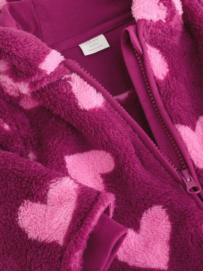 Pink Heart Printed Hooded Fleece Baby Pramsuit (0mths-2yrs) image 4