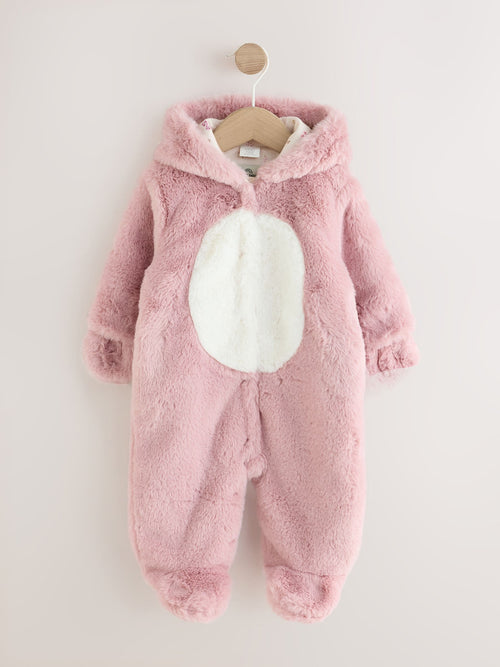 Dsiney Kidz - Pink Embroidered Bunny Faux Fur Hooded Baby All-In-One (0mths-2yrs) image 1
