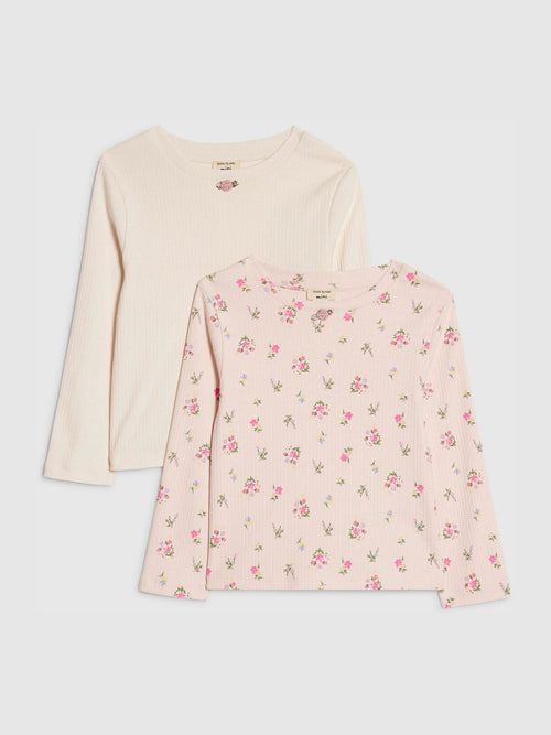 River Island Pink Long Sleeve Rib Floral Tops 2 Pack image 1