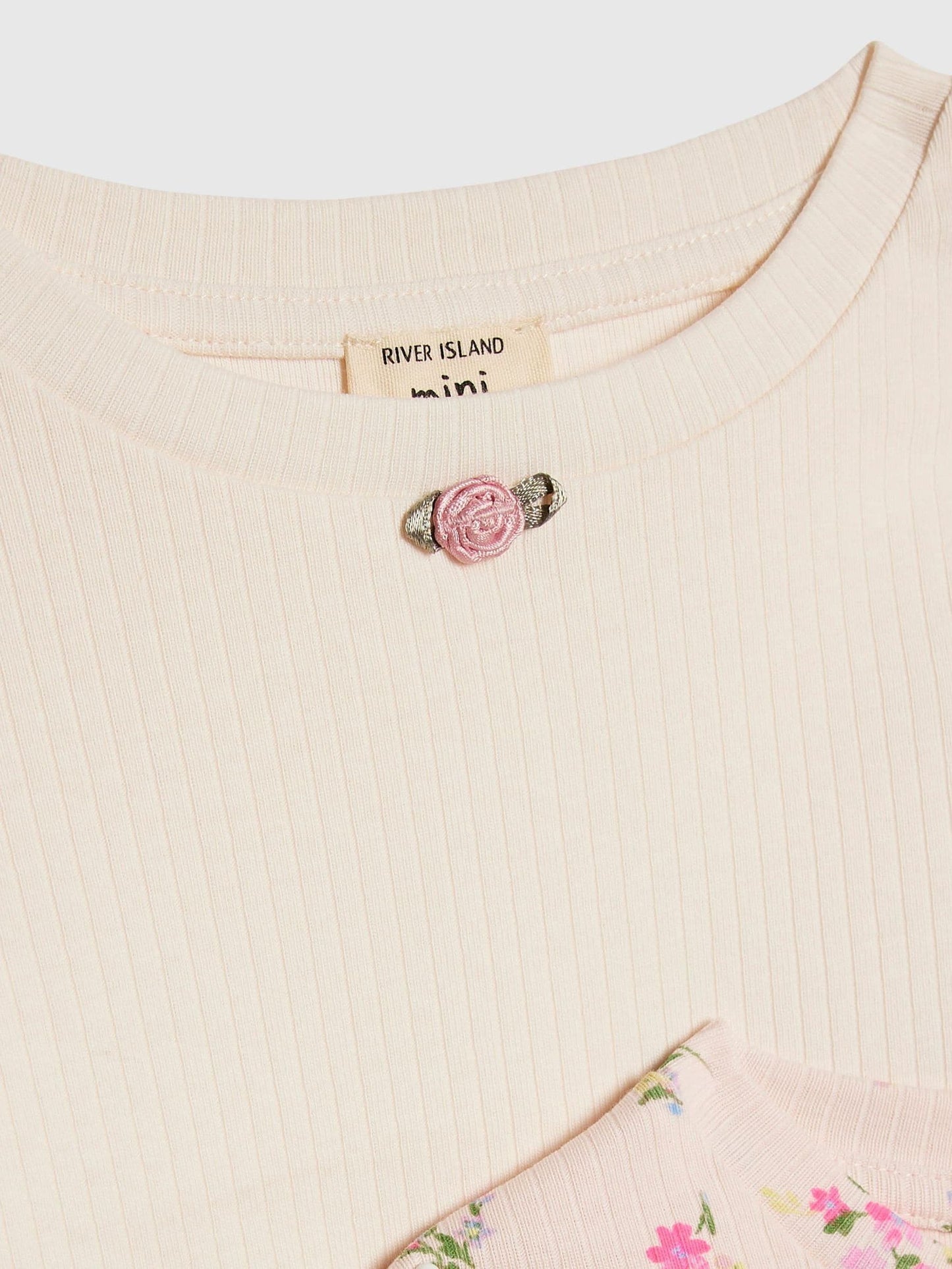 River Island Pink Long Sleeve Rib Floral Tops 2 Pack image 3