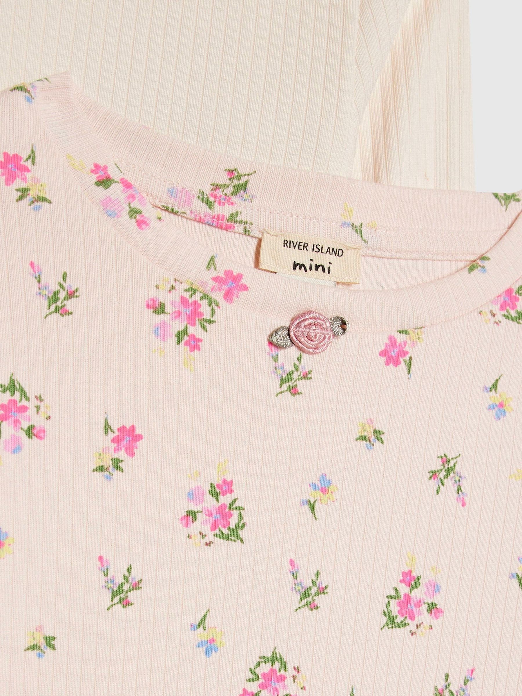 River Island Pink Long Sleeve Rib Floral Tops 2 Pack image 4