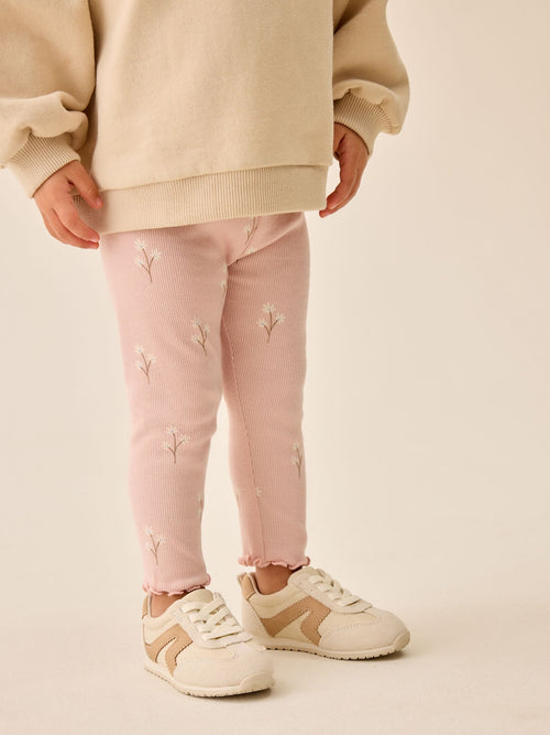 Pale Pink Ditsy Floral Ribbed Leggings (3mths-7yrs) image 1