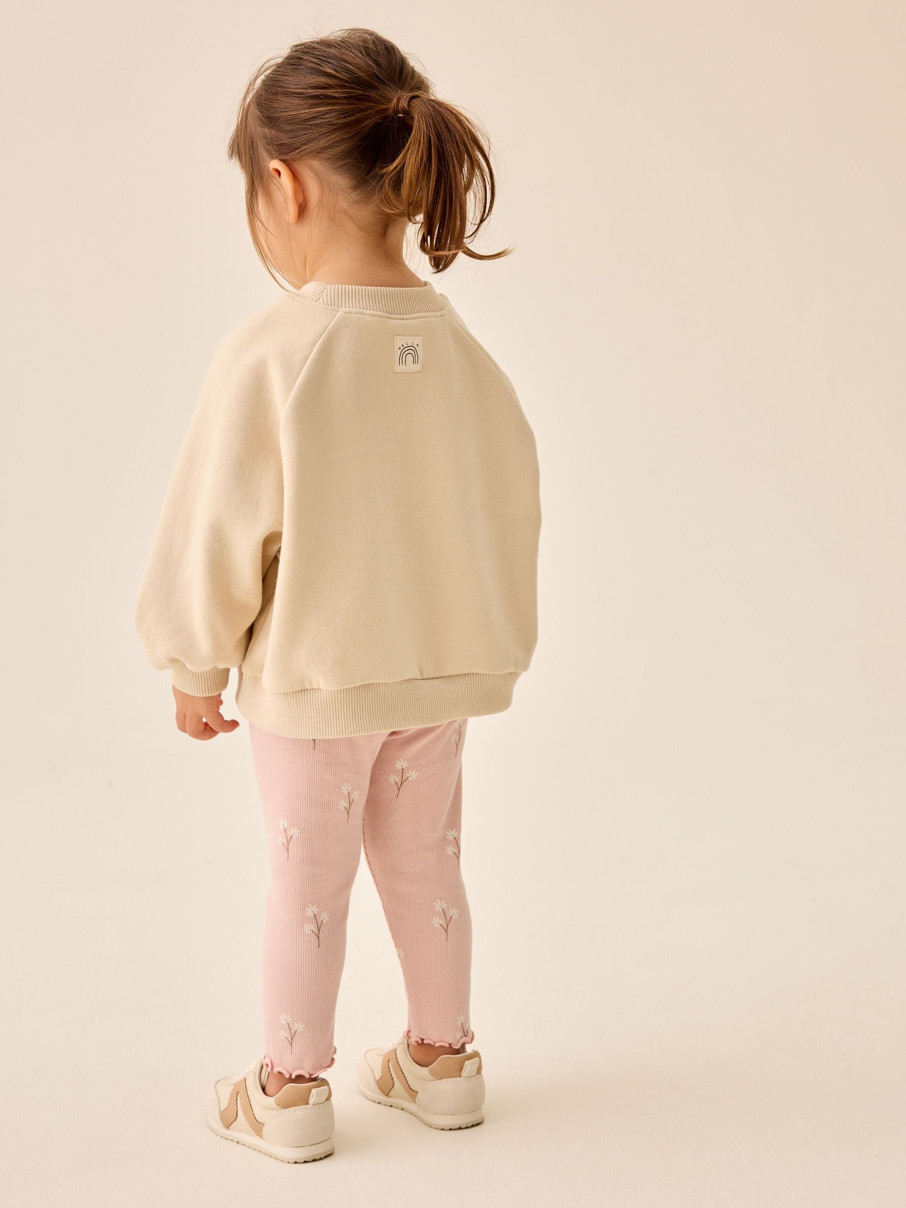 Pale Pink Ditsy Floral Ribbed Leggings (3mths-7yrs) image 2