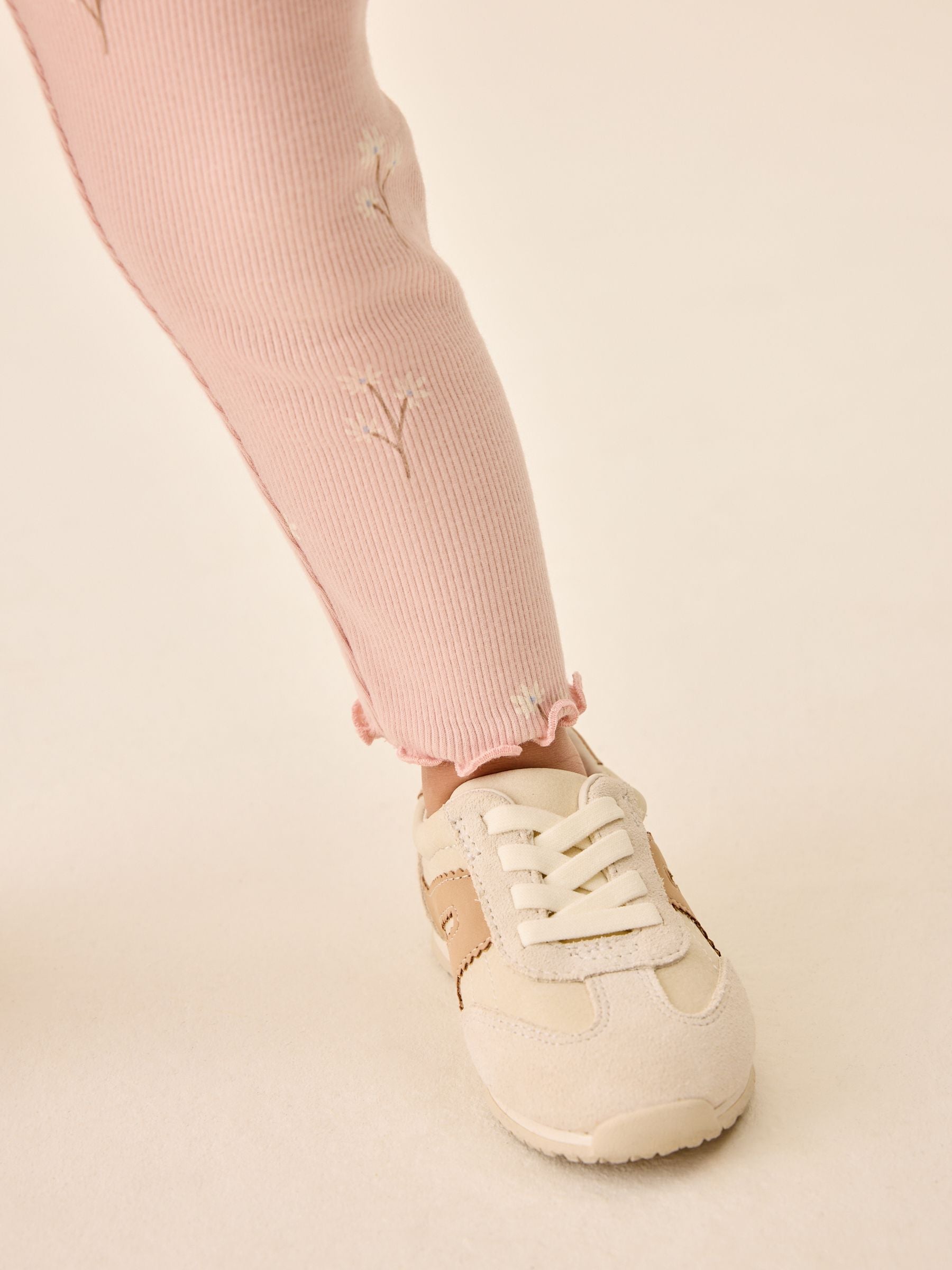 Pale Pink Ditsy Floral Ribbed Leggings (3mths-7yrs) image 3