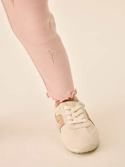 Pale Pink Ditsy Floral Ribbed Leggings (3mths-7yrs) image 3