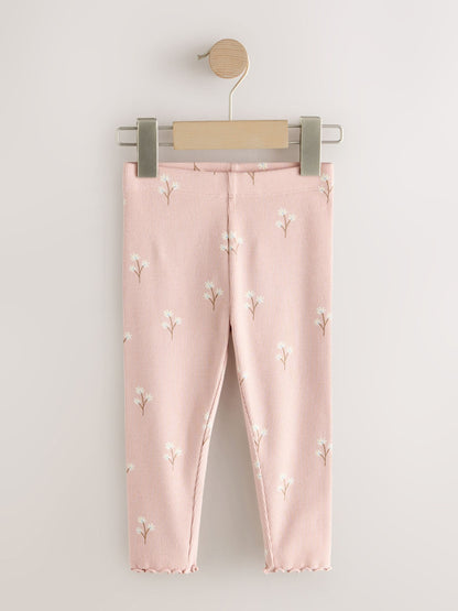 Pale Pink Ditsy Floral Ribbed Leggings (3mths-7yrs) image 4