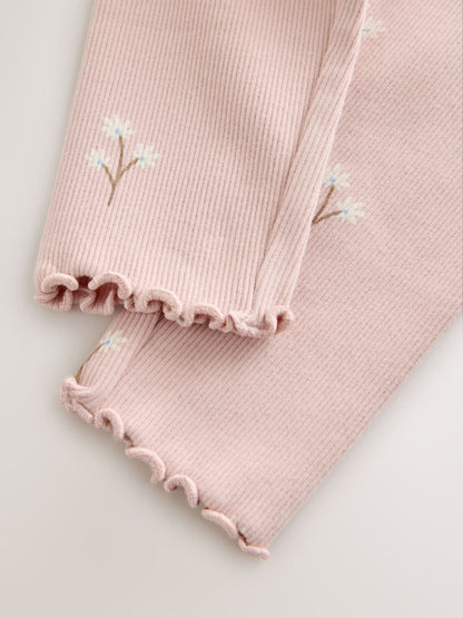 Pale Pink Ditsy Floral Ribbed Leggings (3mths-7yrs) image 7