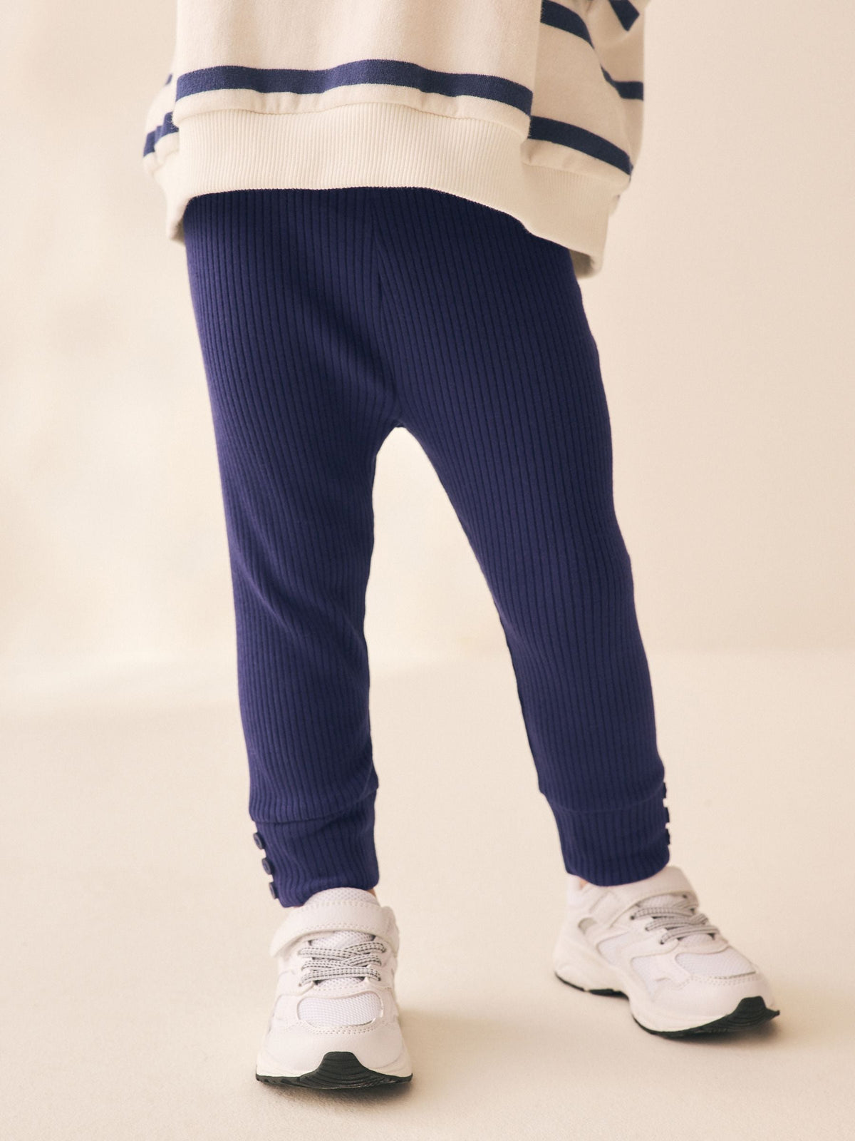 Dsiney Kidz - Navy Ribbed Button Cuffed Leggings (3mths-7yrs) image 1