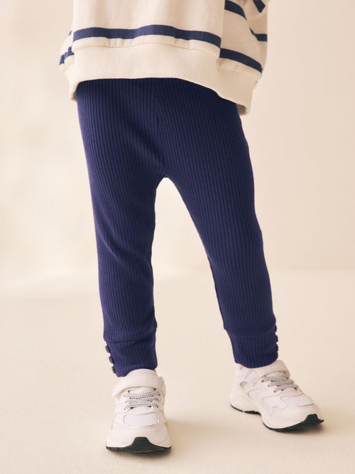 Dsiney Kidz - Navy Ribbed Button Cuffed Leggings (3mths-7yrs) image 1