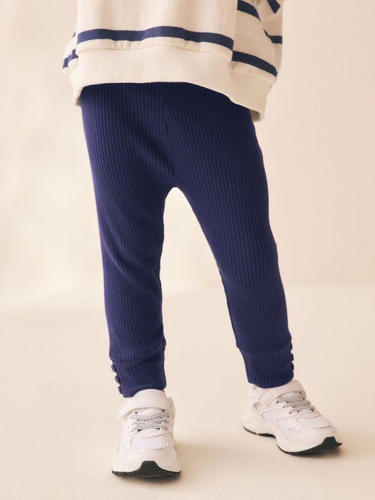 Dsiney Kidz - Navy Ribbed Button Cuffed Leggings (3mths-7yrs) image 1