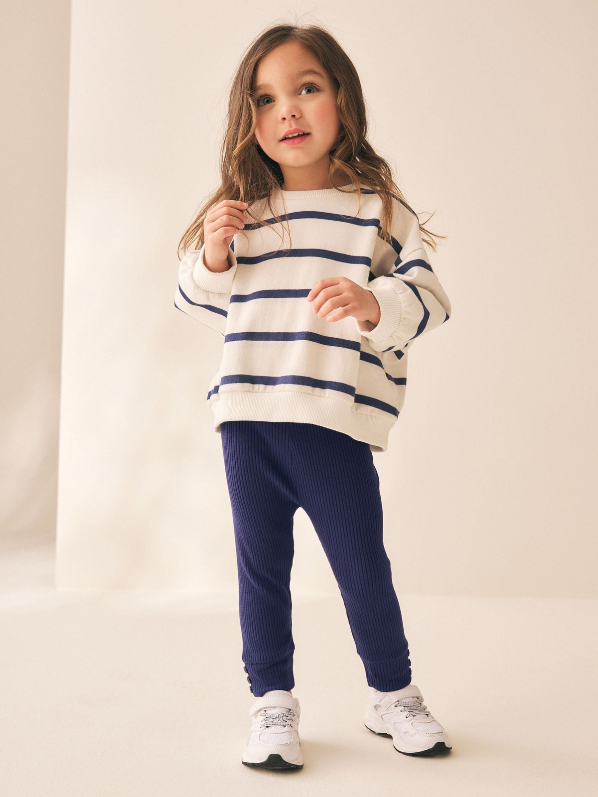 Dsiney Kidz - Navy Ribbed Button Cuffed Leggings (3mths-7yrs) image 2