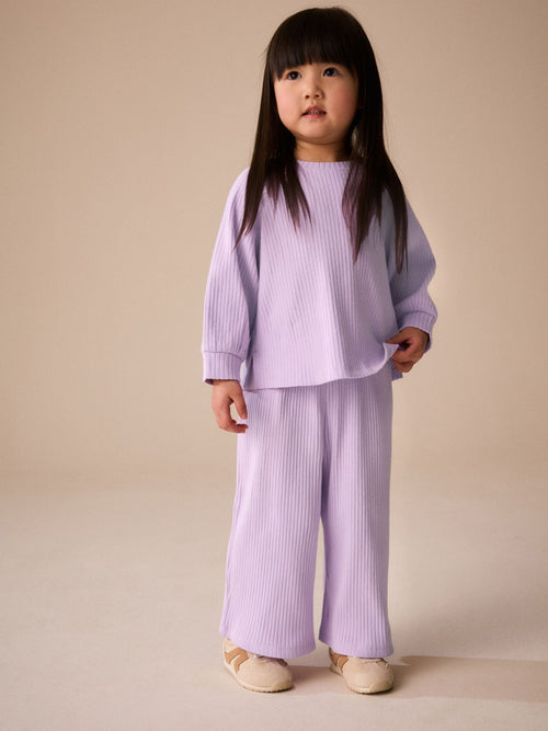 Dsiney Kidz - Lilac Purple Ribbed Wide Leg Trousers (3mths-7yrs) image 1