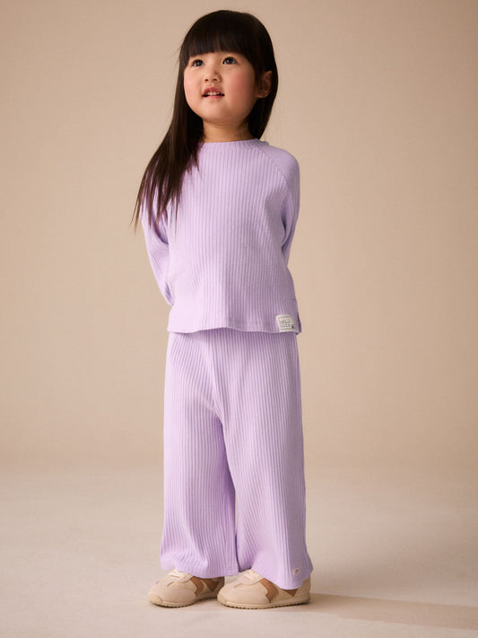Dsiney Kidz - Lilac Purple Ribbed Wide Leg Trousers (3mths-7yrs) image 2