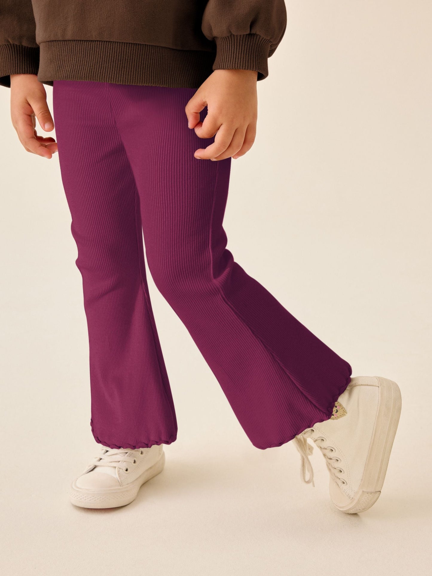 Burgundy Red Ribbed Flare Leggings (3mths-7yrs) image 3