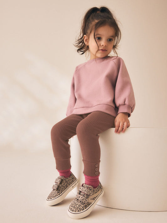 Dsiney Kidz - Chocolate Brown Ribbed Button Cuffed Leggings (3mths-7yrs) image 1