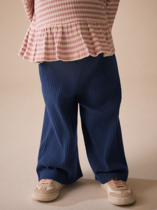 Dsiney Kidz - Navy Ribbed Wide Leg Trousers (3mths-7yrs) image 1