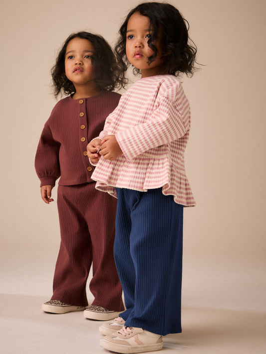 Dsiney Kidz - Navy Ribbed Wide Leg Trousers (3mths-7yrs) image 2