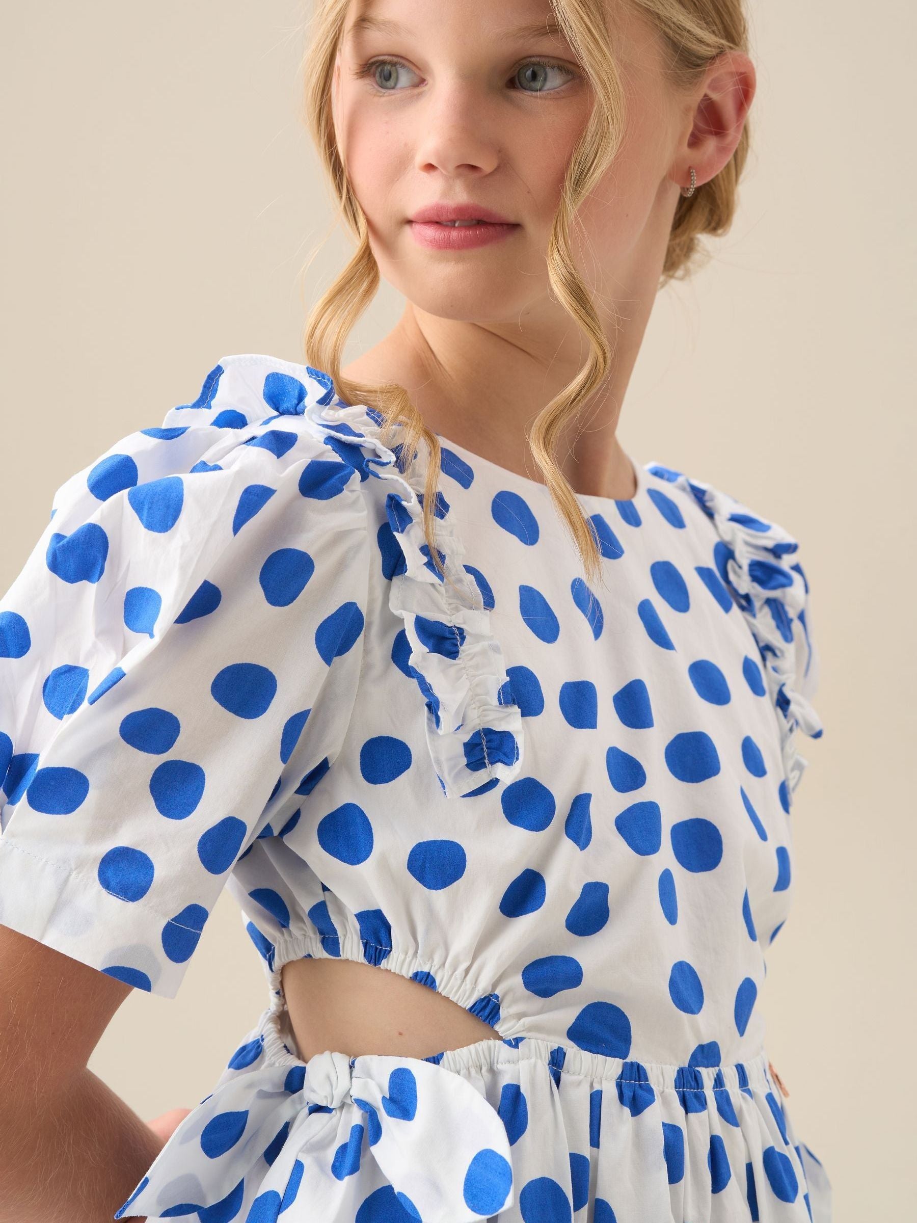 Angel & Rocket Blue Amara Blue Puff Sleeve Spot Dress image 3