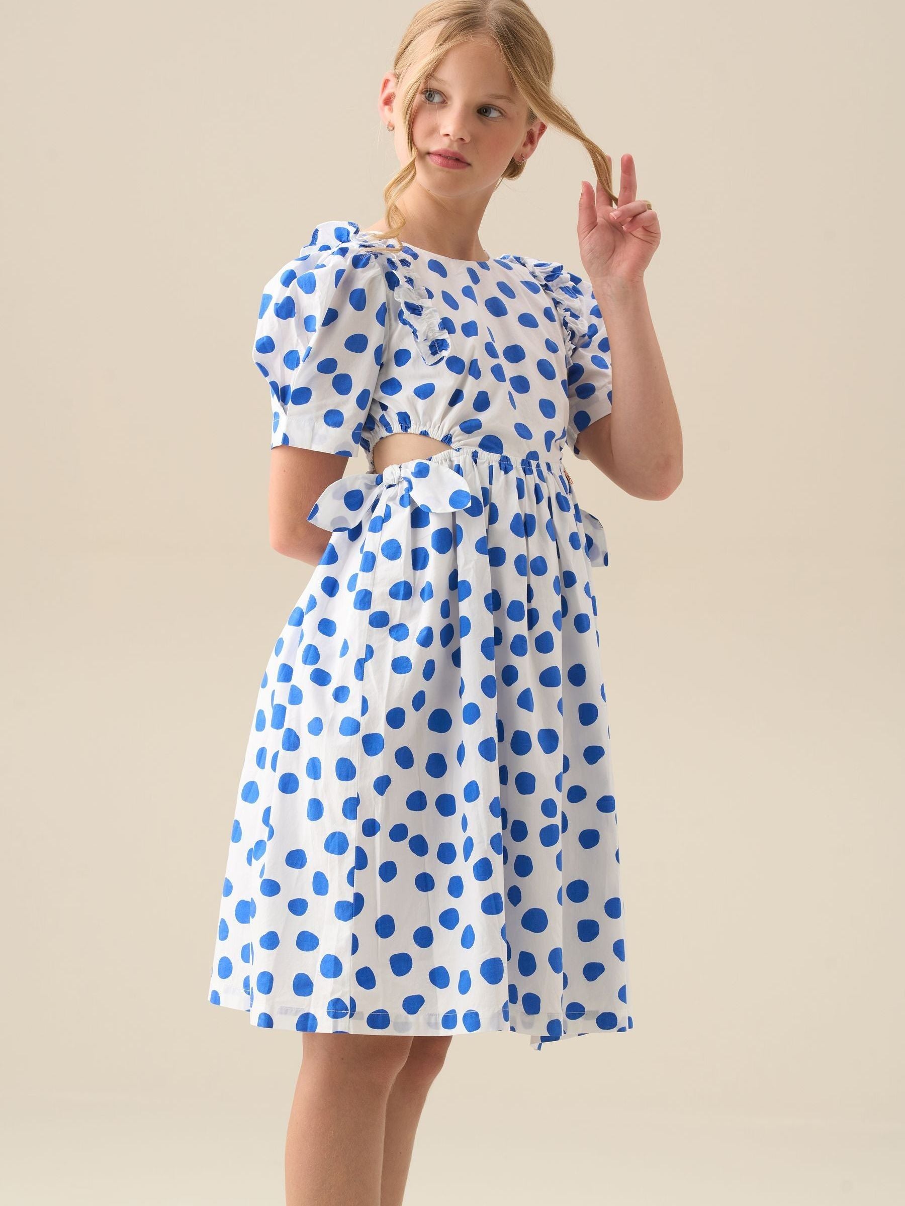 Angel & Rocket Blue Amara Blue Puff Sleeve Spot Dress image 4