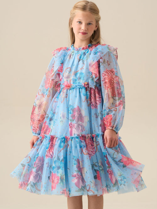 Dsiney Kidz - Angel & Rocket Blue Alessia Floral Print Mesh Dress image 1
