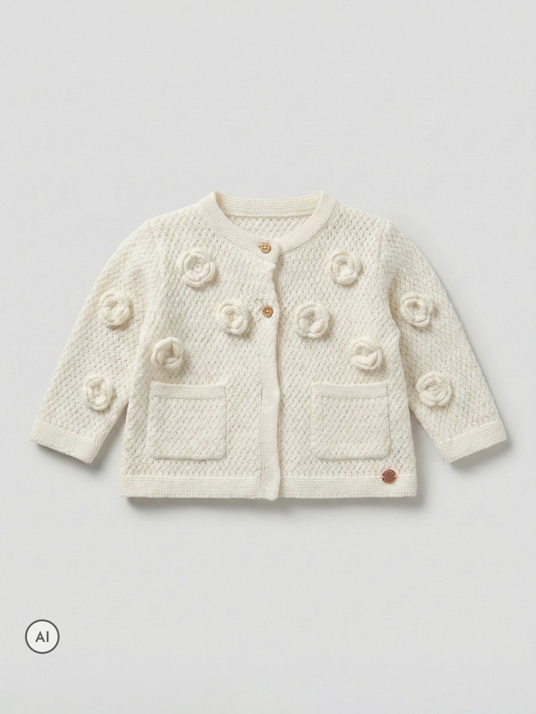 Dsiney Kidz - Angel & Rocket Cream Dolly Flower Knit Cardigan image 5
