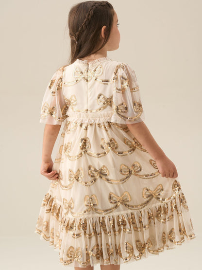 Angel & Rocket Natural Delta Champagne Sequin Bow Dress image 3