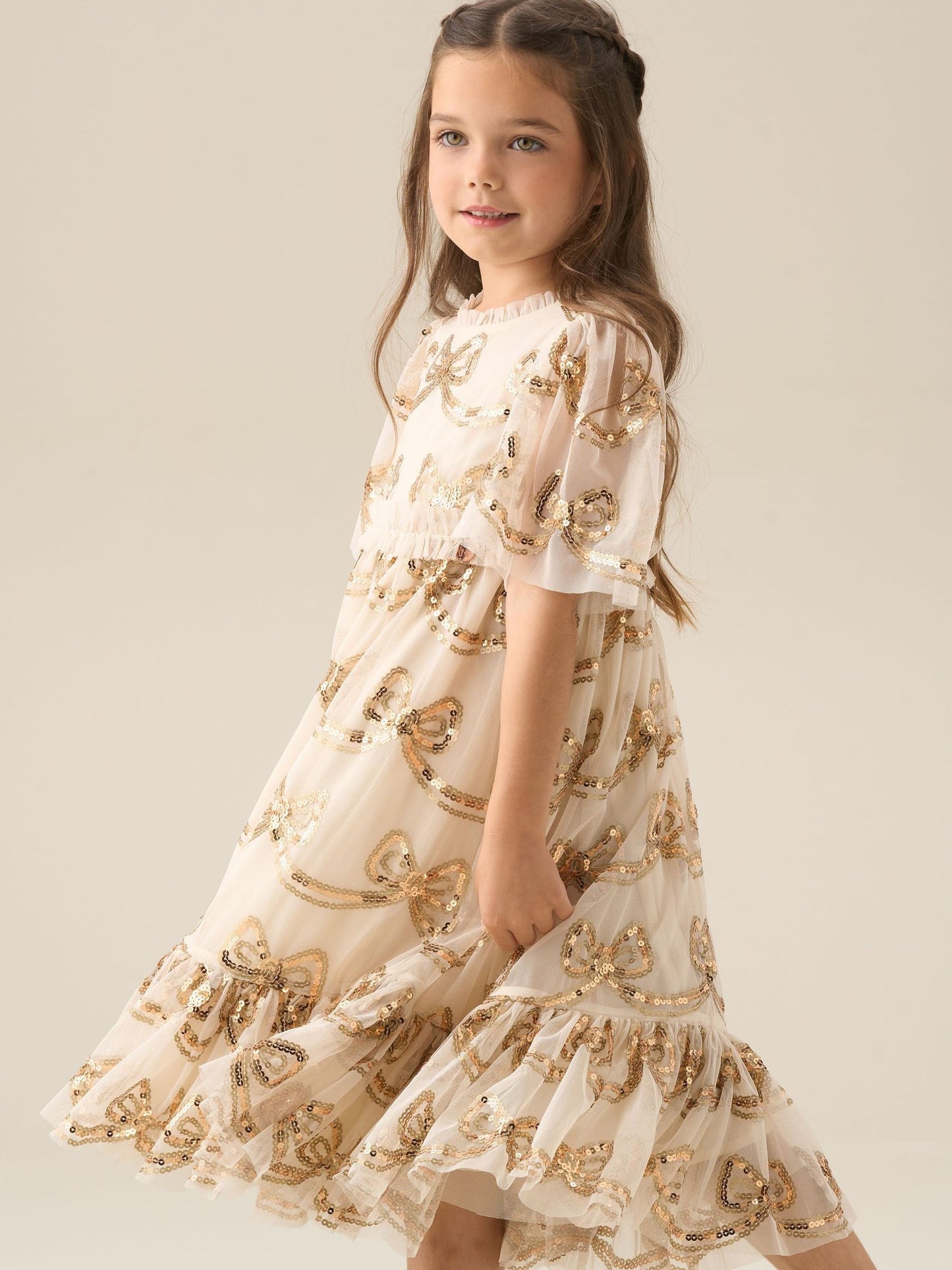 Angel & Rocket Natural Delta Champagne Sequin Bow Dress image 4