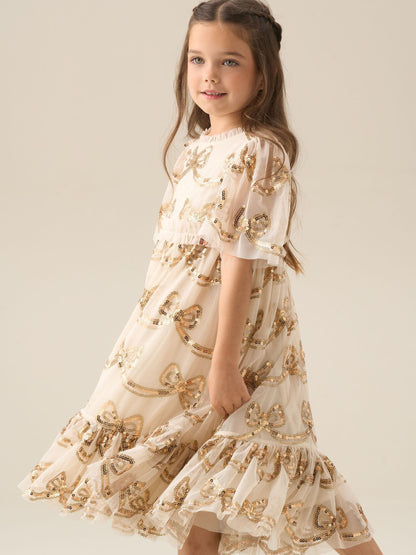 Angel & Rocket Natural Delta Champagne Sequin Bow Dress image 4
