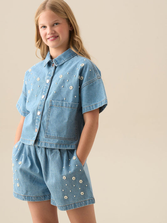 Dsiney Kidz - Angel & Rocket Blue Zeta Boxy Embellished Denim Shirt image 1